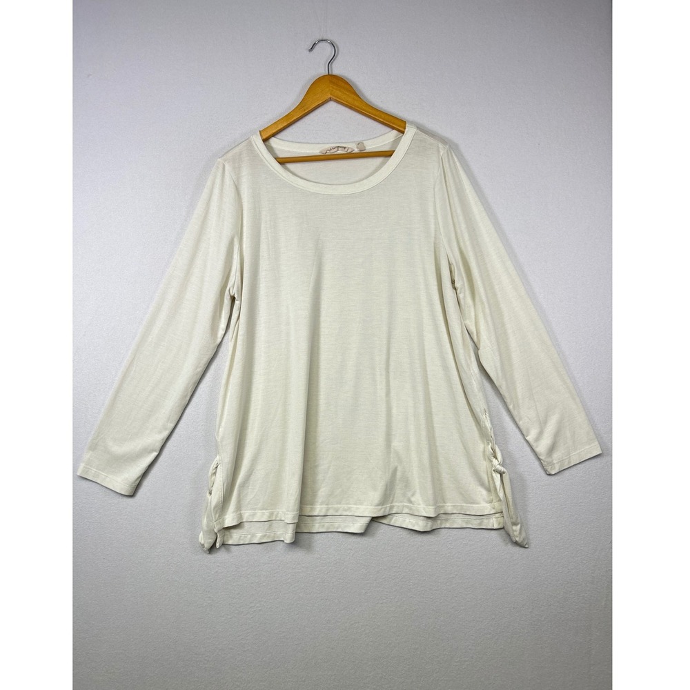 Minimalist Soft Surroundings Womens XL Ivory Side Tie Long Sleeve Knit Top